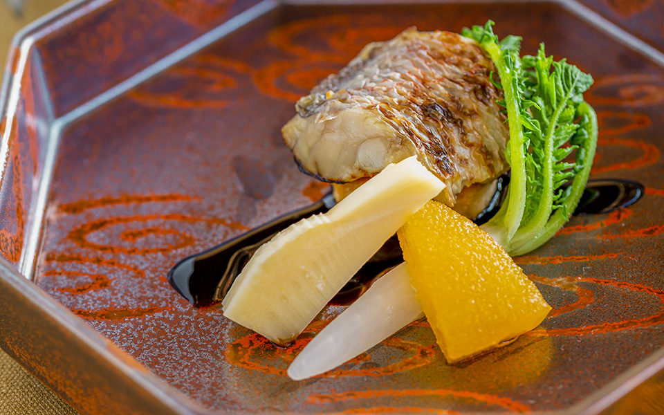 甘鯛西京焼と鮟肝ソテーバルサミコ酢